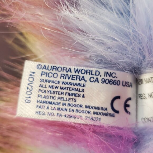 Aurora World 10" Neptune Narwhal Purple Blue Yellow Long Fur Plush 2018 - Picture 8 of 11